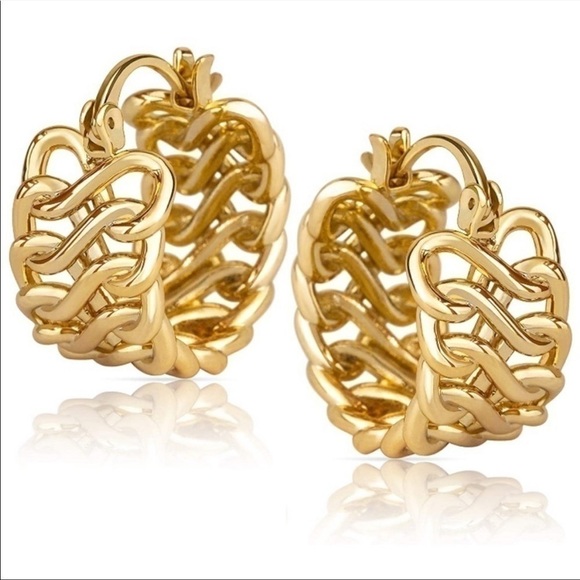 NEW 14k Gold Plated Twisted Braid Hoop Earrings - Picture 1 of 8
